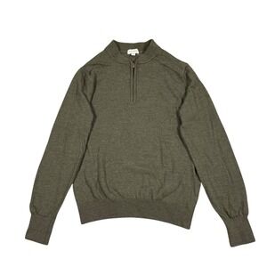 Club Monaco Green Sweater Men's Sz M 100% Merino Wool 1/4 Zip Lightweight